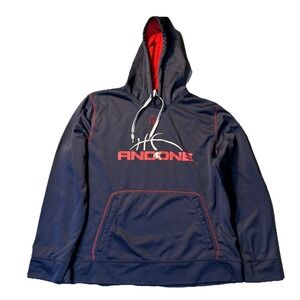 AND1 Basketball Hoodie Mens XL Navy Red Athletic Pullover Sweatshirt Logo y2k